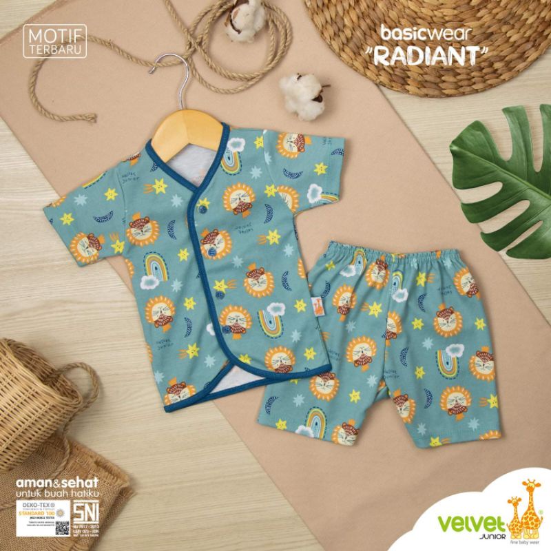 Setelan Kancing Depan Pendek Velvet Junior Perlengkapan Pakaian Bayi One Set Baju dan Celana By Mallpompaasi