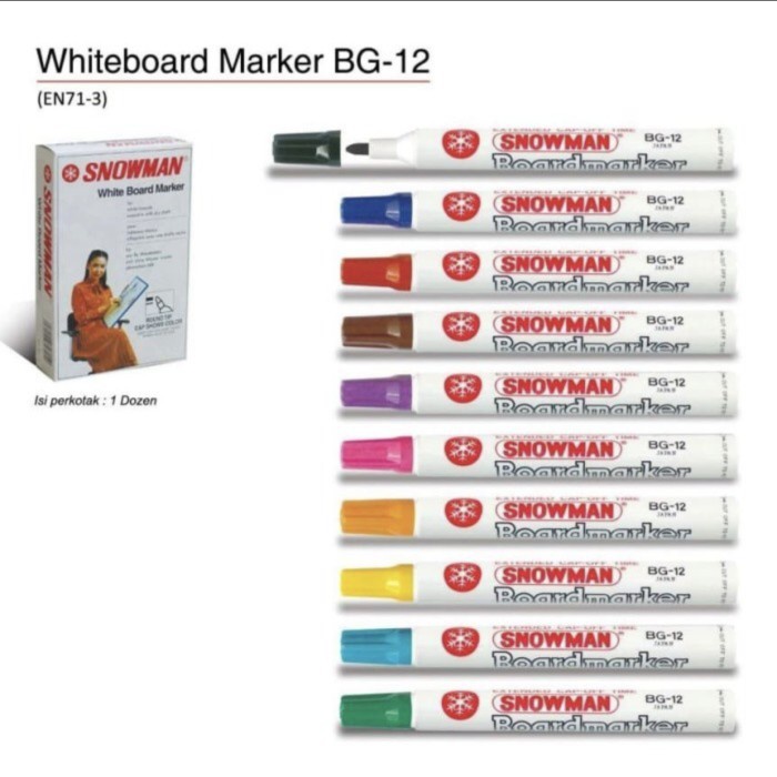 Spidol Whiteboard Snowman White Board Marker - Hitam