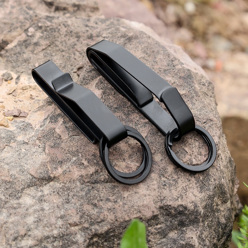 Klip Sabuk Stainless Steel Multifungsi/Gantungan Kunci Hitam Universal Pinggang Gesper Gantung Aksesoris Camping Hiking Outdoor