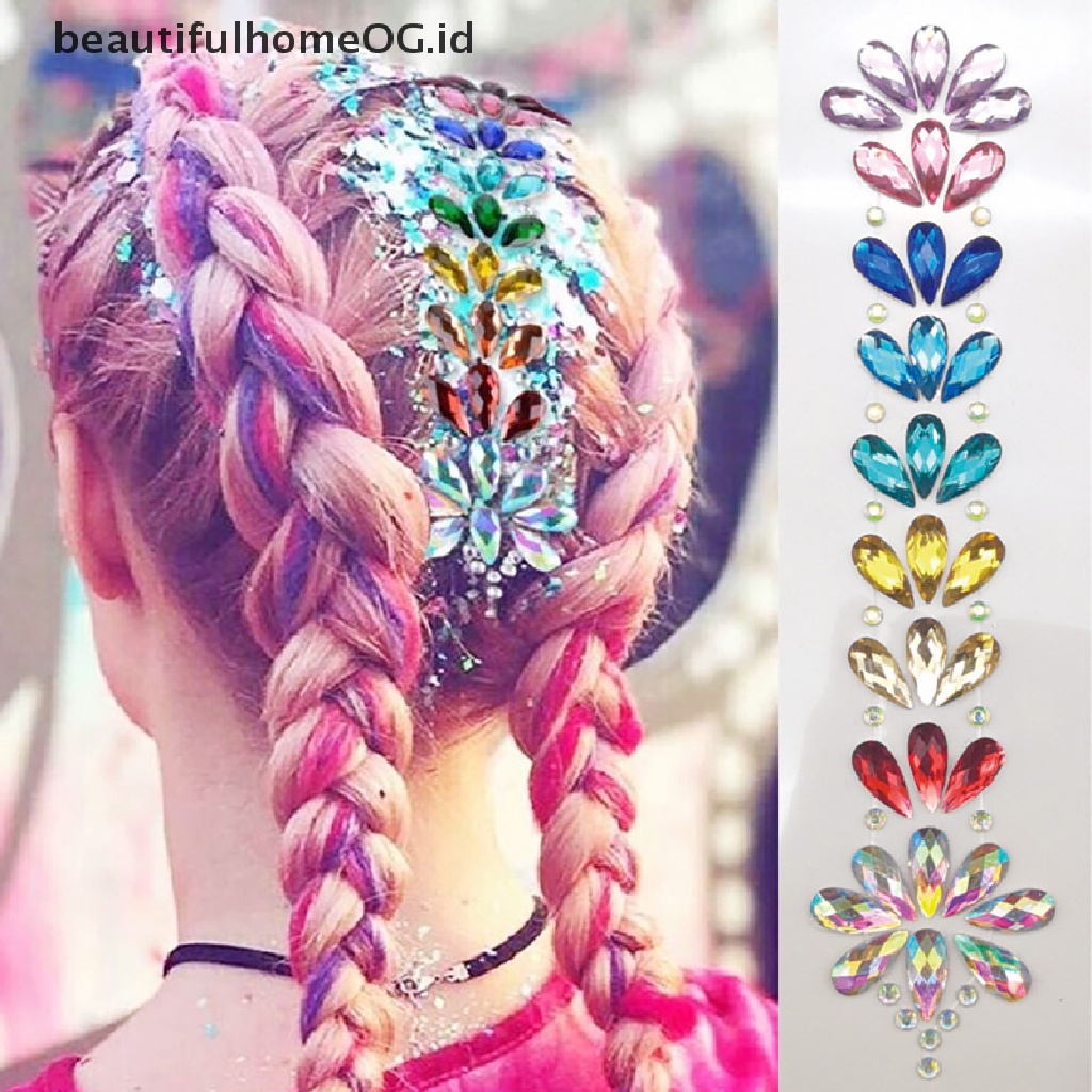 // Lebaran// Headpiece Dahi Kristal 3D Sticker Hair Jewels Glitter Face Body Tattoo Stick **