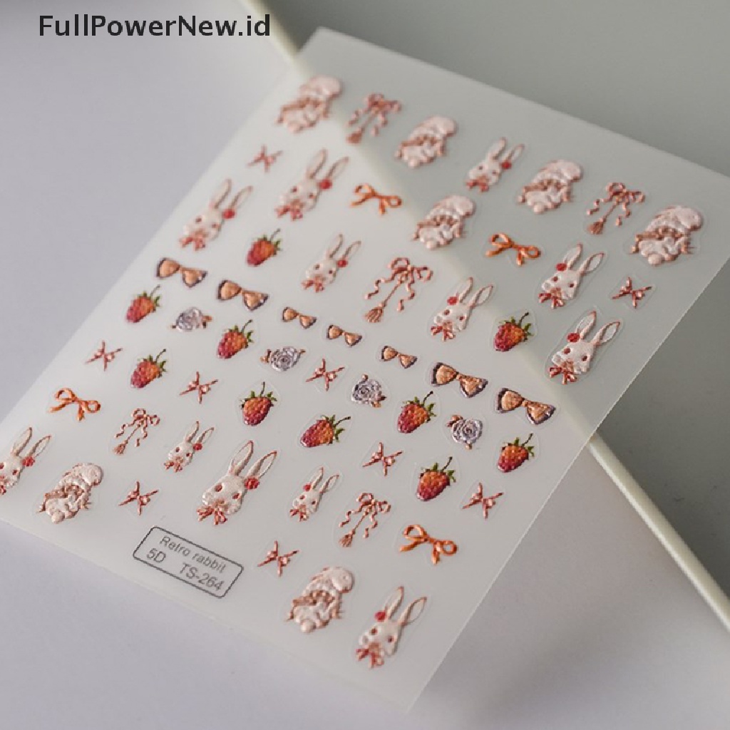 Power Lucu Retro Kelinci 5D Stiker Kuku Decal Nail Art Perekat DIY Manicure Decor ID