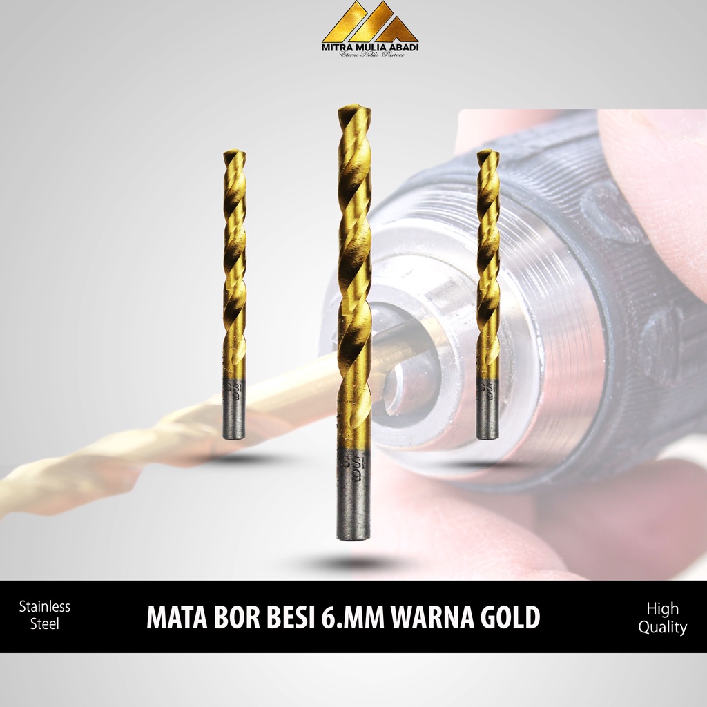 MATA BOR BESI 6mm GOLD TWIST DRILL BITS