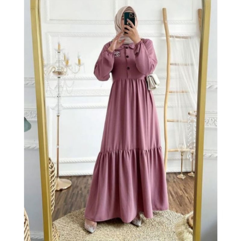 RUBI CATELINE DRESS AIRFLOW CRINGKEL READY BAHAN CRINGKEL POLOS