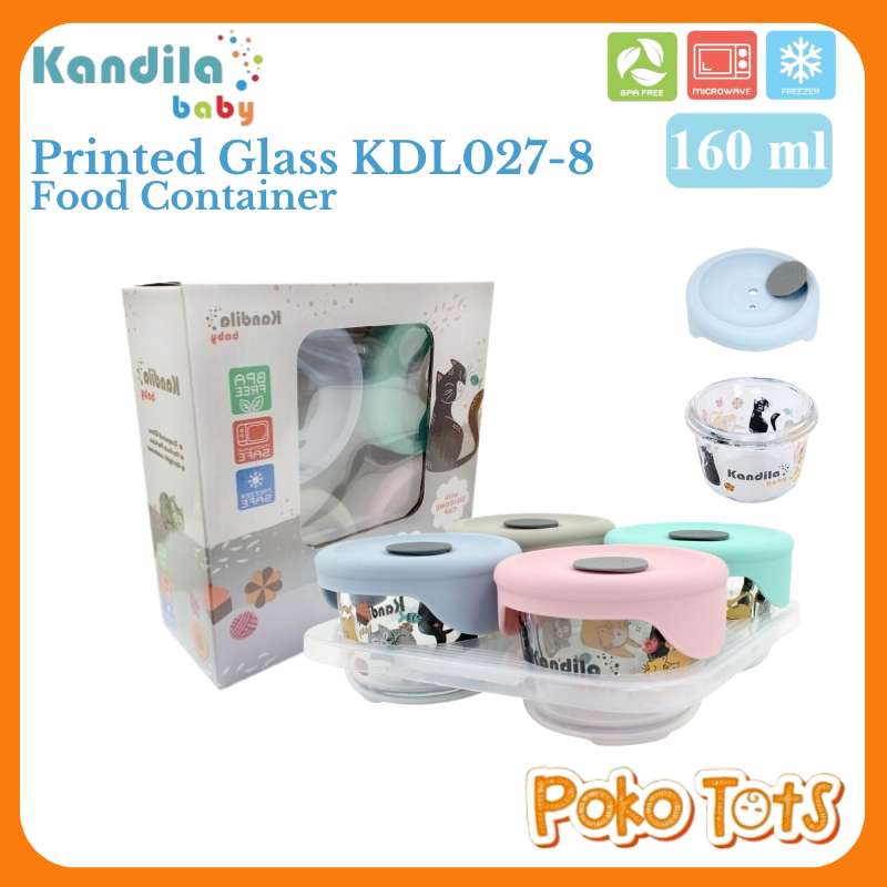 Kandila Baby Printed Glass Food Container 160ml Isi 4pcs KDL027-8 Tempat Makanan Bayi WHS