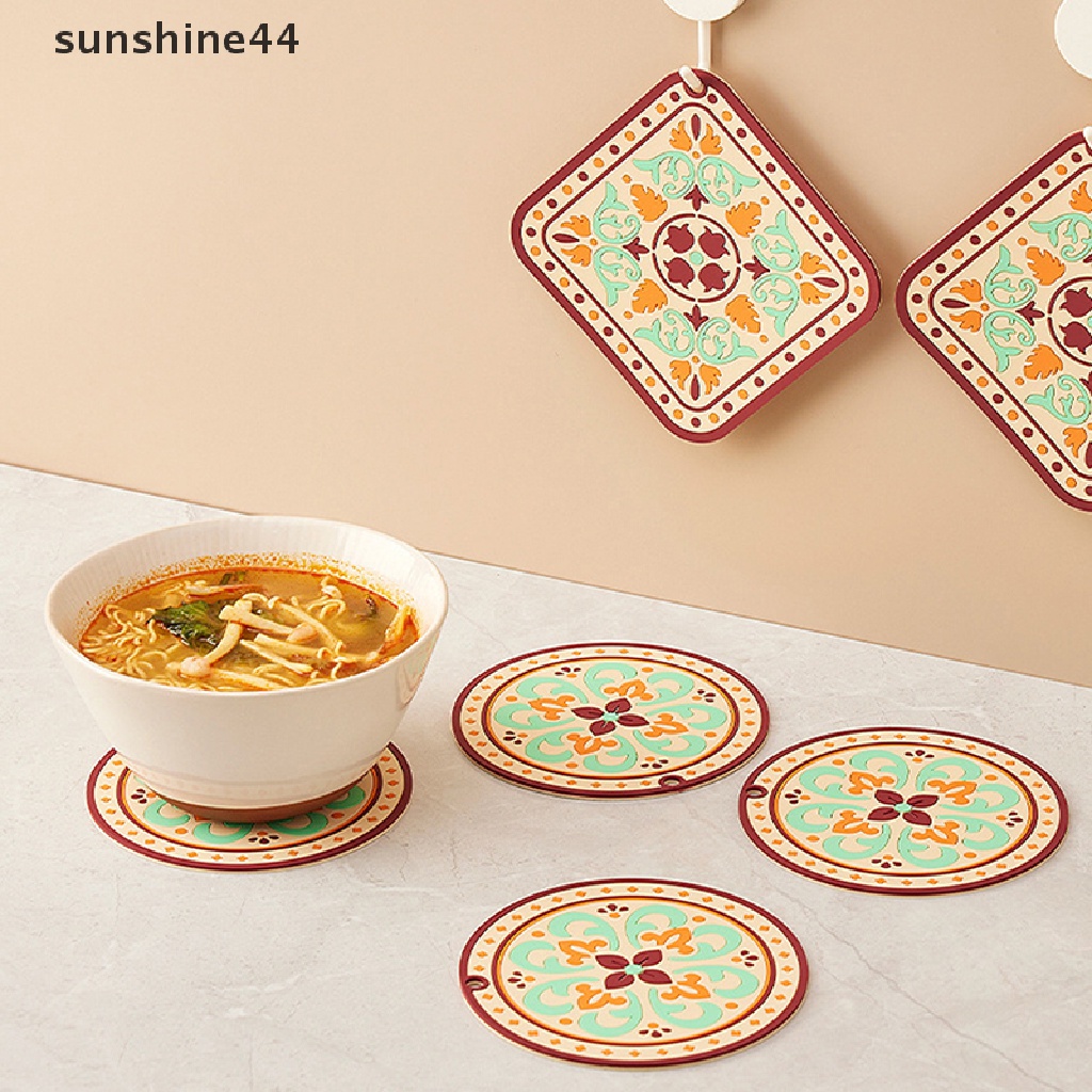 Sunshine Retro Cup Tatakan Gelas Tahan Suhu Tinggi PVC Placemat Tatakan Tahan Air ID