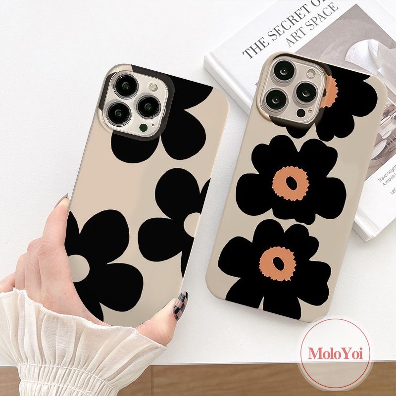 IPHONE Ins Gaya Korea Glossy Shockproof Case Kompatibel Untuk Iphone11 14 13 12 Pro Max 7Plus XR 87 Plus X XS Max SE 2020 Perlindungan Kamera Tiga Bunga Sederhana Tpu Lembut Ponsel Cover