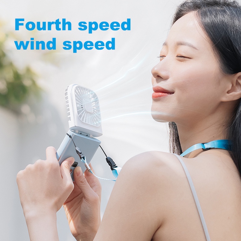 Mini Fan Portable Foldable Kipas Angin Neck Hanging Fan 5000mAh USB Adjustable Rechargeable Air Cooler Phone Holder