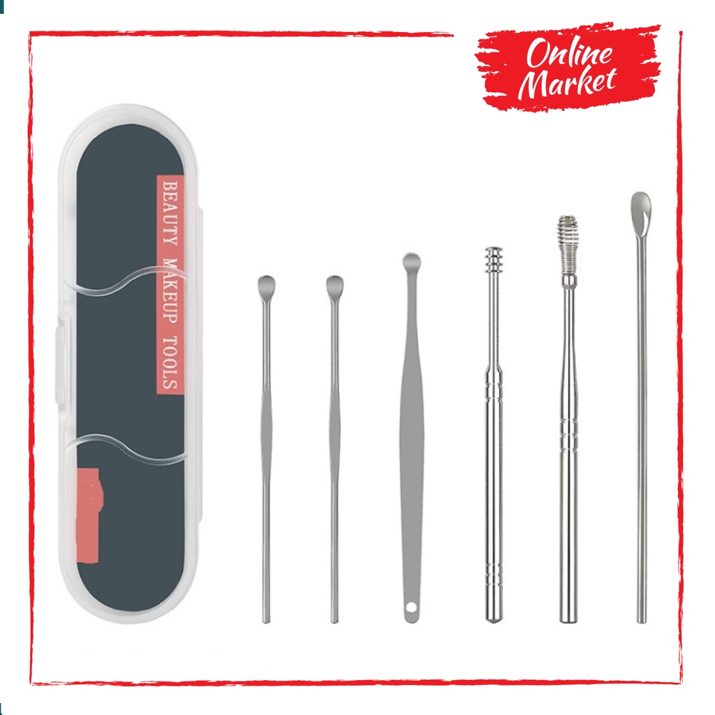 Pembersih Telinga - Set Alat Korek Kuping Stainless Steel dengan Pouch Penyimpanan