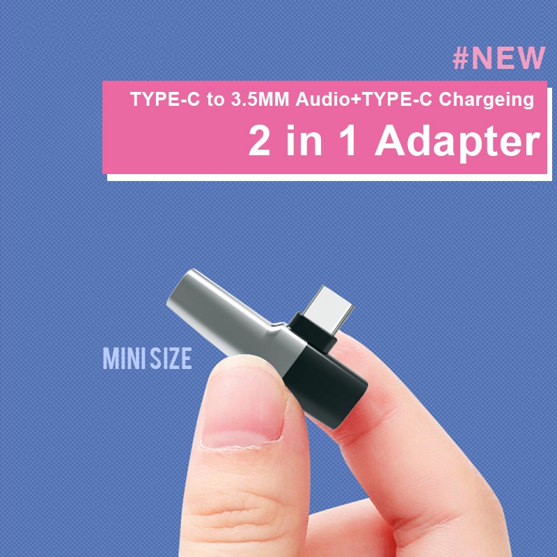 Adaptor Pengisian Audio 2in1 C61 Type-C Ke 3.5mm Untuk Macbook Android Converter Fast Charge Ukuran MINI USB C Music Adapters