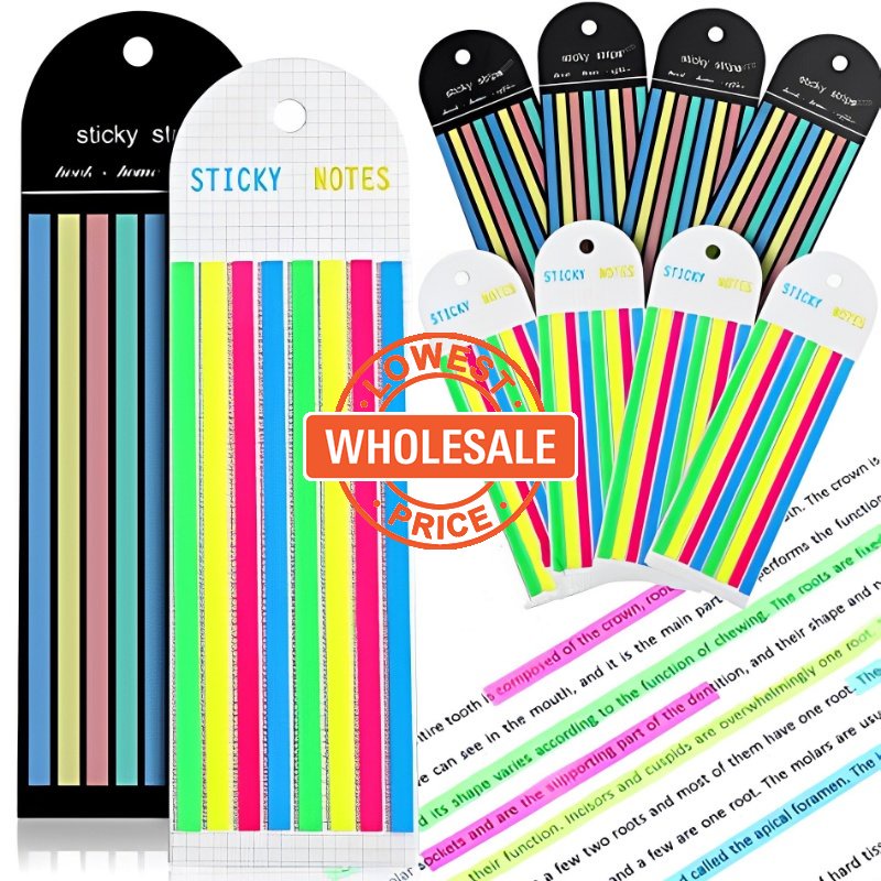 [Harga Grosir] [Unggulan] 160Pcs Bendera Tabs Indeks Neon Transparan Tahan Air Sticky Notes Paper Stiker Strip Panjang Tipis Index Memo Pad Perlengkapan Alat Tulis Kantor Sekolah