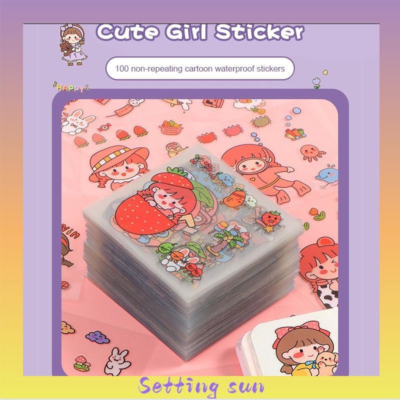 Bahan Scrapbook Stiker Gadis Lucu DIY Pola Kecil Stiker Cangkir Air Transparan Tahan Air TN