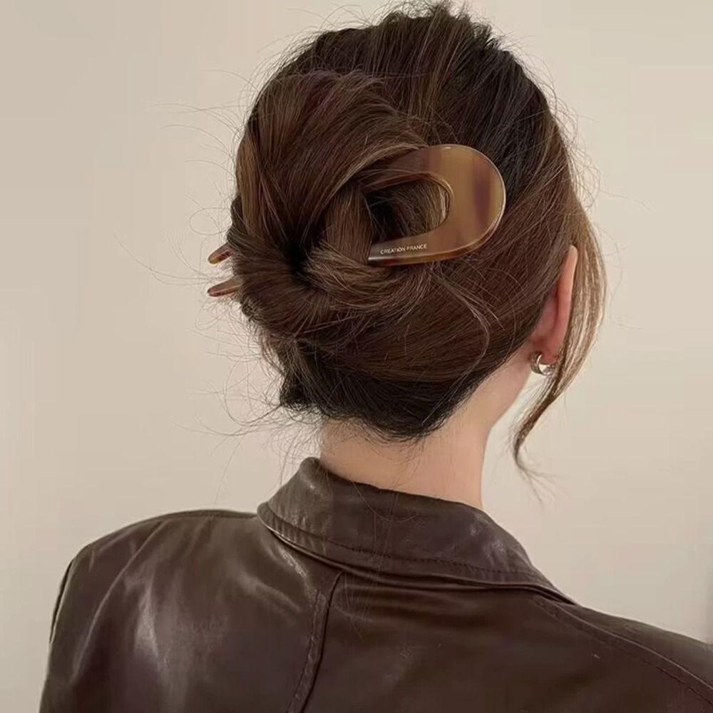 Agustina Asetat Rambut Stik Fashion Hiasan Kepala Sederhana Jepit Rambut Untuk Perempuan U-shape Braided Hairpin Baru Bulang Chinese Hair Fork