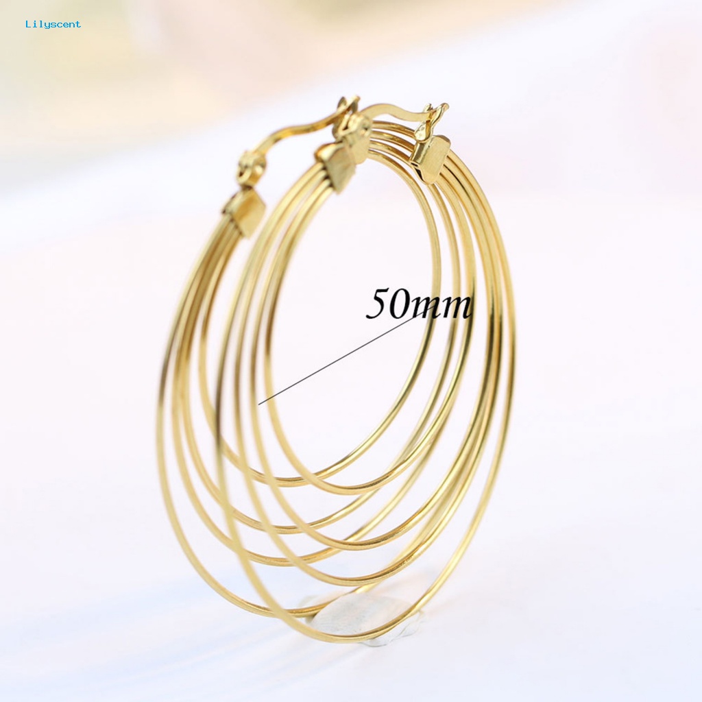 Lilyscent 1pasang Burrs-free Hoop Earrings Aksesoris Kostum 4layer Anting Hoop Besar Geometris