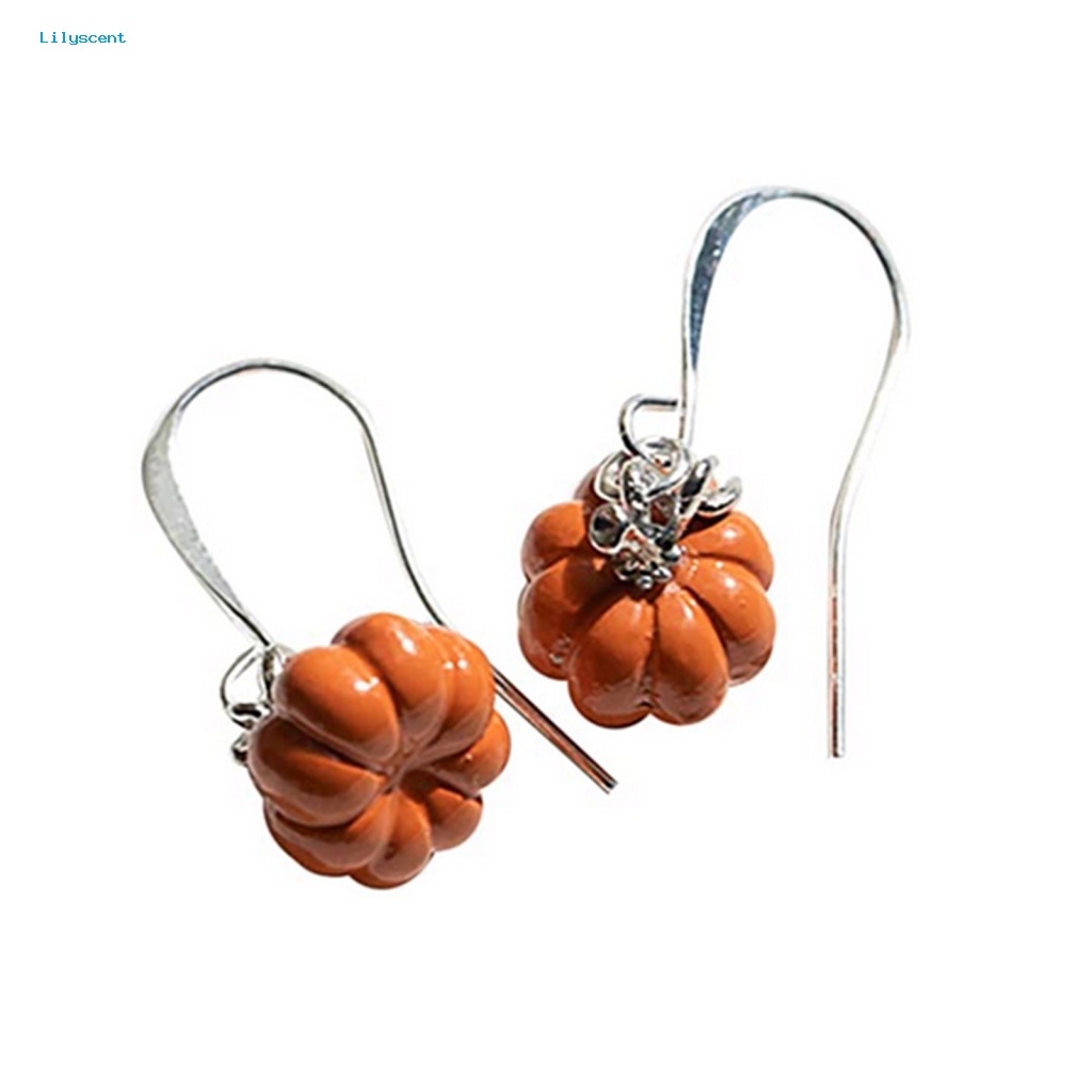 Lilyscent 1pasang Anting Liontin Perempuan Untuk Pakaian Sehari-Hari Orange Pumpkin Pendant Drop Earrings Perhiasan Pesta Geometris