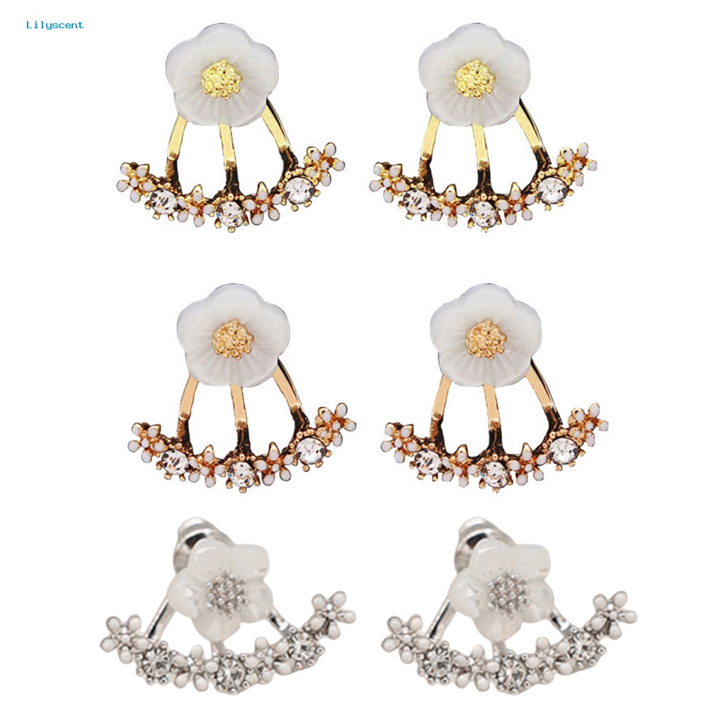 Lilyscent 1pasang Alloy Ear Studs Perhiasan Aksesori Fashion Krisan Hias Berlian Imitasi Anting Kristal Imitasi