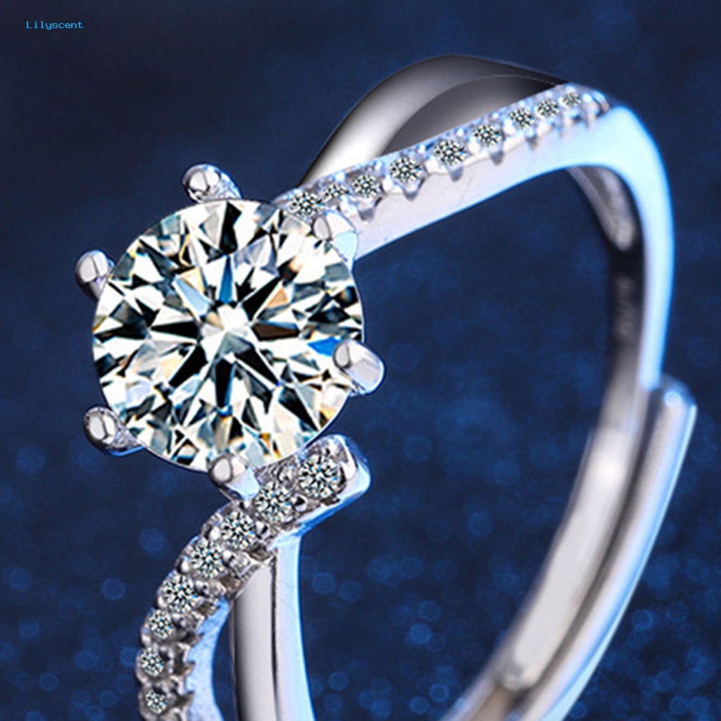 Lilyscent Dainty Wanita Cincin Perhiasan Aksesoris Berlian Imitasi Berkilau Ladies Wedding Ring Adjustable