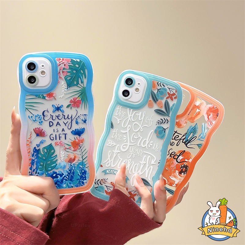 IPHONE Casing Kompatibel Untuk Iphone14 13 12 11 Pro Max X Xr Xs Max8 7 6 6s Plus SE 2020 Musim Semi Lukisan Minyak Motif Bunga Kecil Casing Ponsel Bening Bergelombang Tepi Soft Case Cover Pelindung