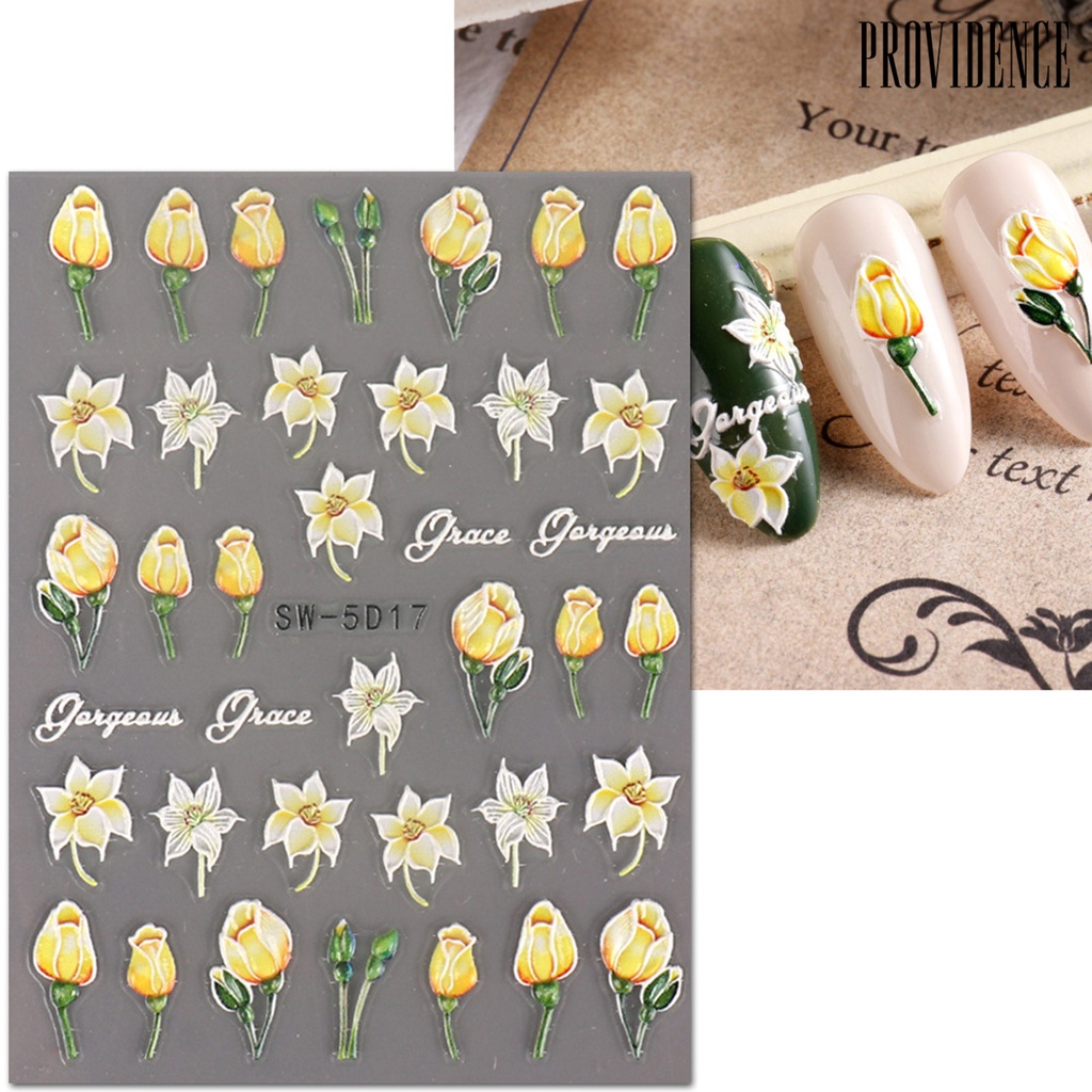 Providence Nail Art Stiker Tiga Dimensi 5D Relief Perekat Diri Tidak Luntur DIY Musim Semi Musim Panas Bunga Matahari Pola Bunga Manikur Stiker Salon Kuku Pasokan