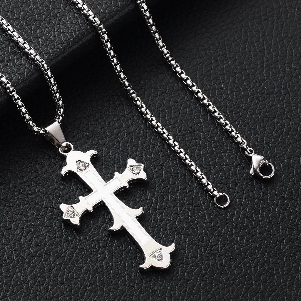 Kalung Stainless Steel Cross Series Sweater Rantai Influencer Hip-Hop Student Disc Pendant Pria