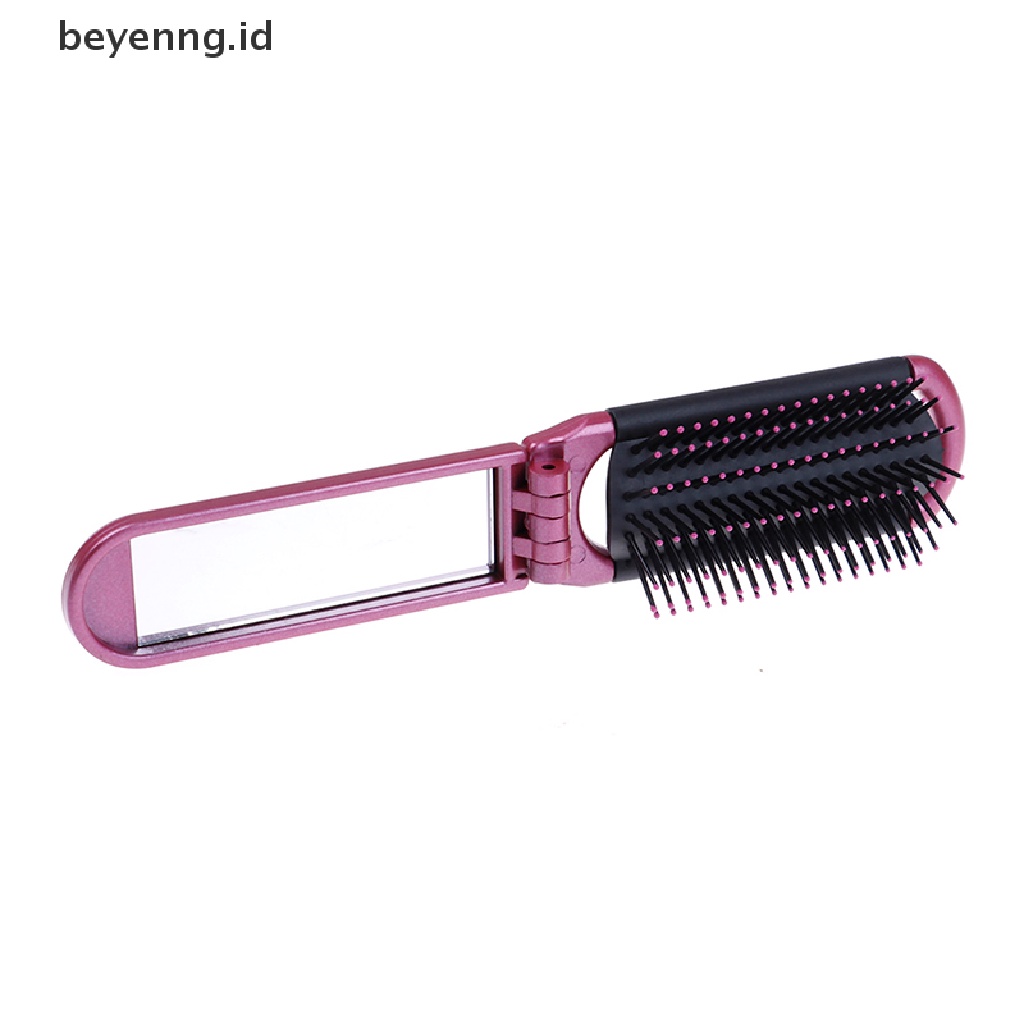 Beyen Sikat Rambut Lipat Dengan Cermin compact pocket size travel car Dompet Tas Hadiah ID