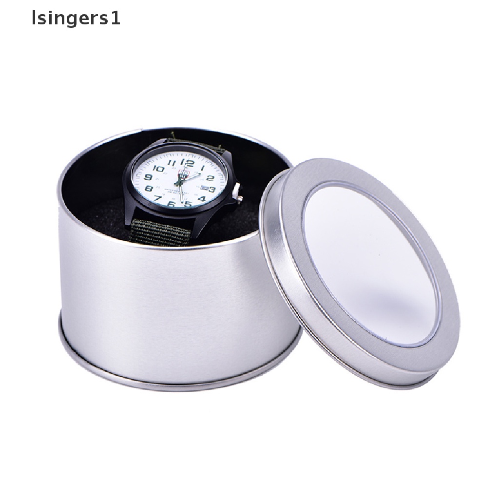 [lsingers1] Kotak Jam Tangan Perhiasan Silver Round Metal Display Case Dengan Cushion Watch Box Holder Butik