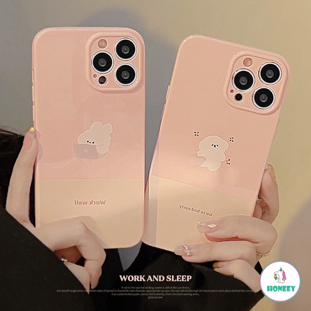 IPHONE Dicat Honey Pink Bantal Anjing Kerja Kelinci Ponsel Case Iphone14 13 12 11 Pro Max 12Pro TPU Ponsel Shockproof Pelindung Case Cover