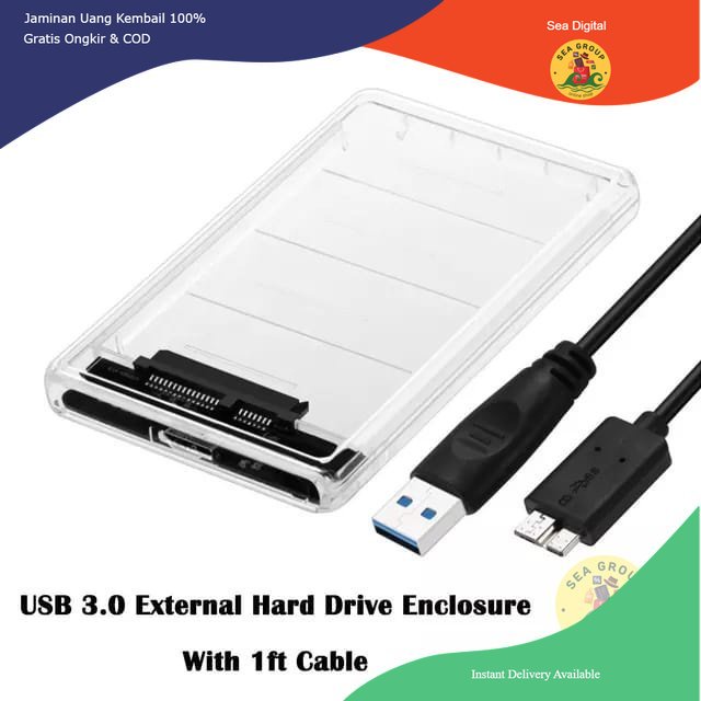 Casing Hardisk External HDD SSD External Case 2.5" USB 3.0 SATA Transparan