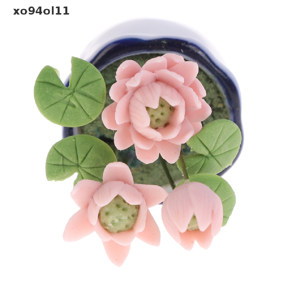 Xo 1: 12rumah Boneka Miniatur Lotus Pot Bunga Keramik Dekorasi Rumah Boneka OL