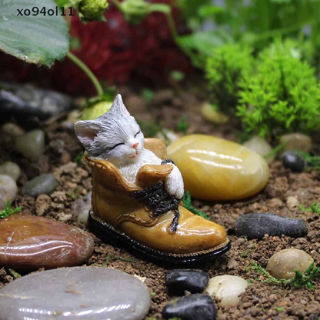 Xo Kucing Tidur Kitten Miniatur Pot Bunga Scene Model Hewan Desk Decor Craft OL