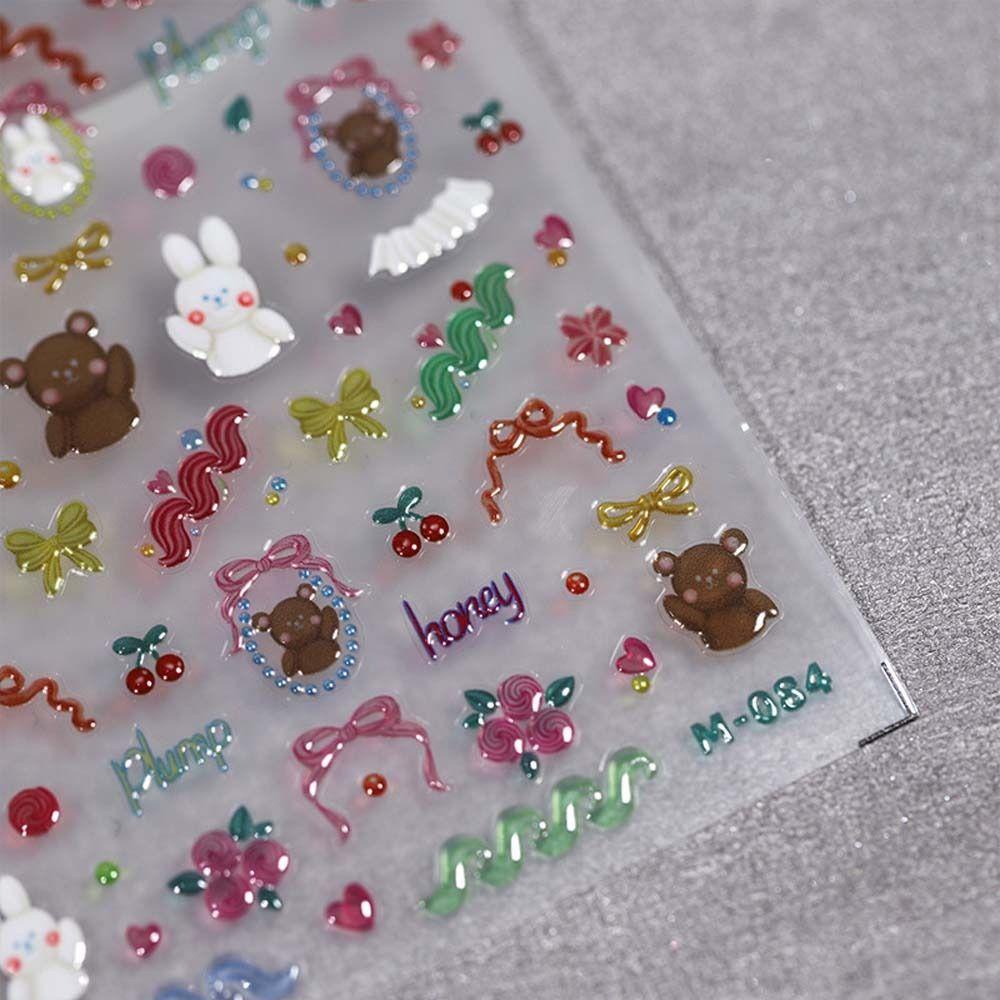 Stiker Kuku Jelly Agustina Warna-Warni Fashion Kelinci Cinta Hati Bulat Dot Beruang Dekorasi Kuku