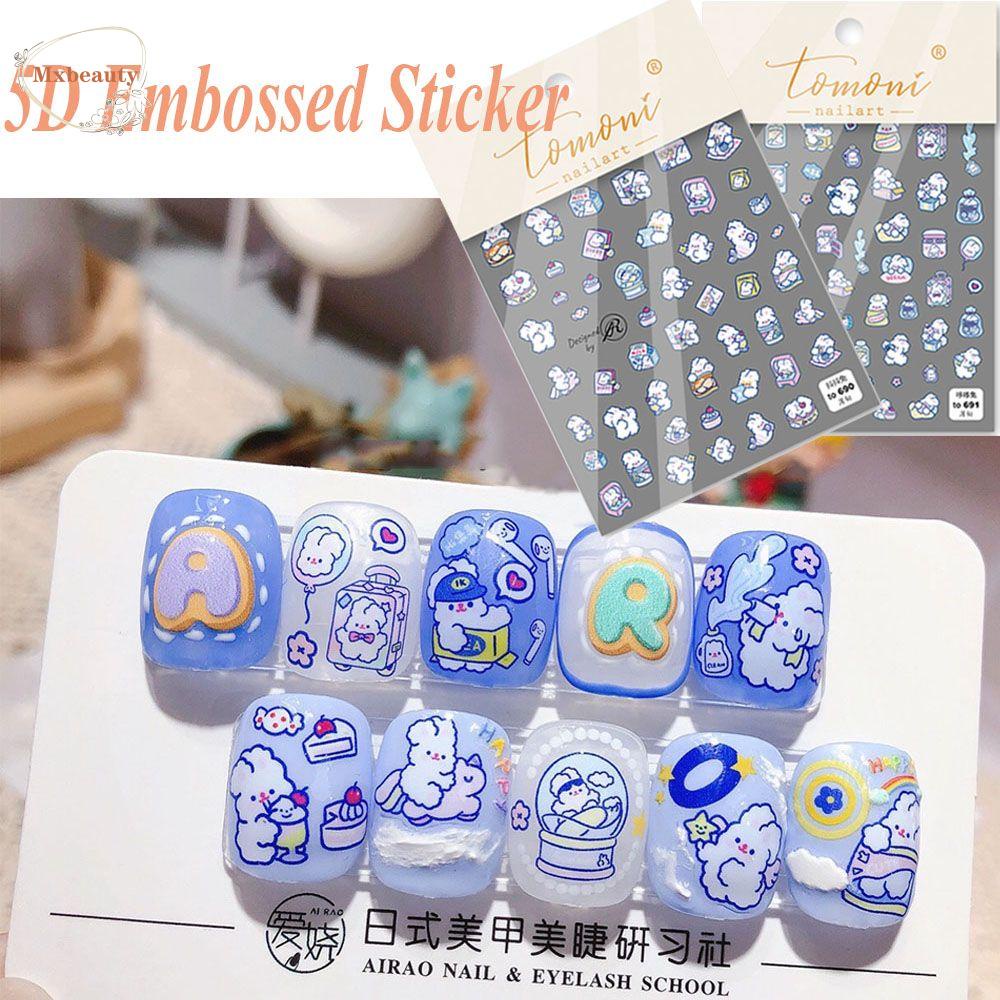 MXBEAUTY Cartoon Rabbit Nail Sticker Creative Nail Foils 5D Engraved Nail Stickers Artificial Cute Back Glue Colorful Engraved Self Adhesive DIY Nail Decals