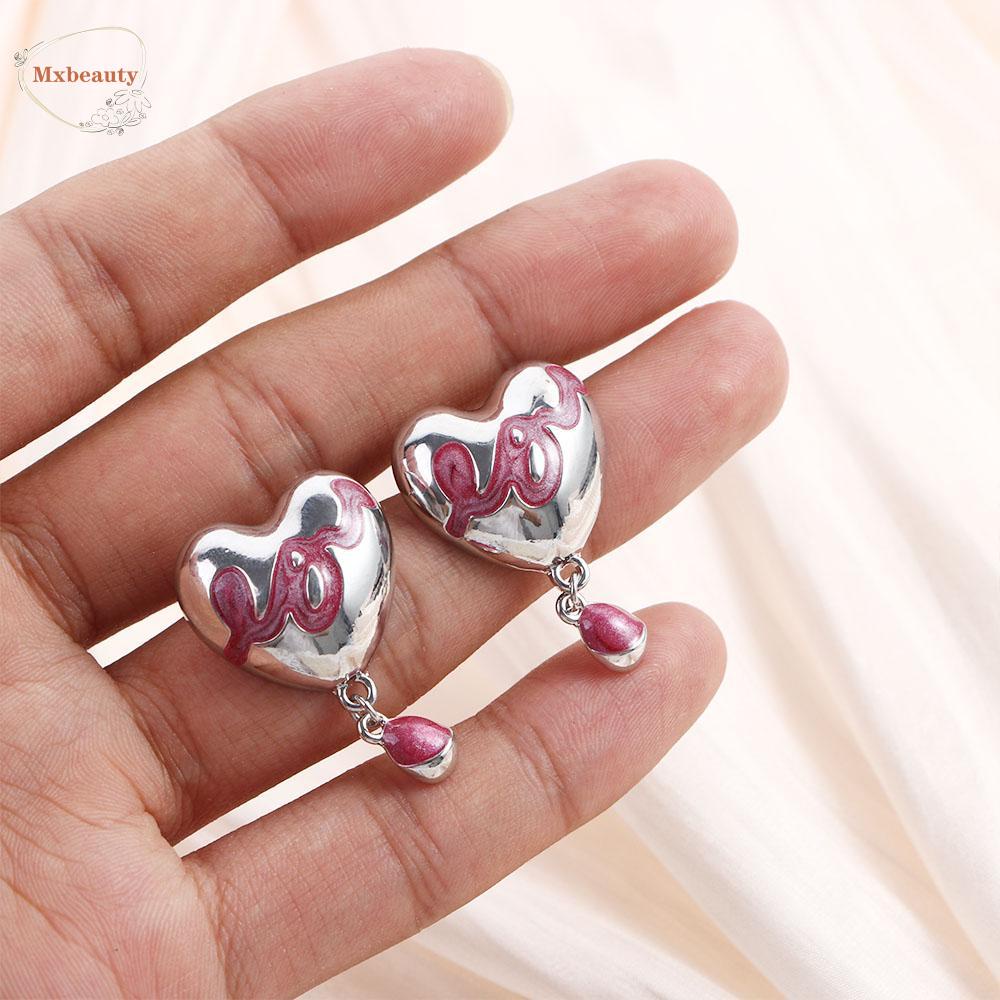 Mxbeauty Anting Hati Elegan Besar Pink Liontin Rumbai Peach Anting Gaya Korea