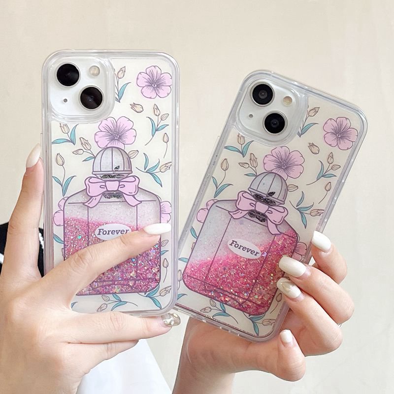 Fashion Quicksand Shine Forever Perfume Girl Woman Soft TPU Case HP iP iPhone 12 13 14 Pro Max 11 FTD Casing Apple