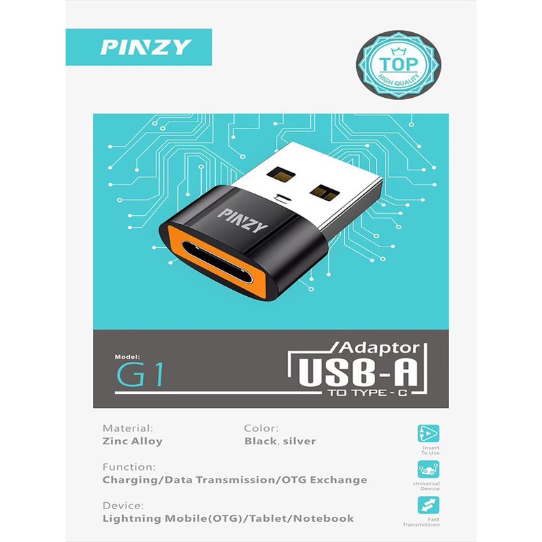 OTG PINZY G1 Fast Transmission Adaptor USB-A To TYPE-C Metal Adapter