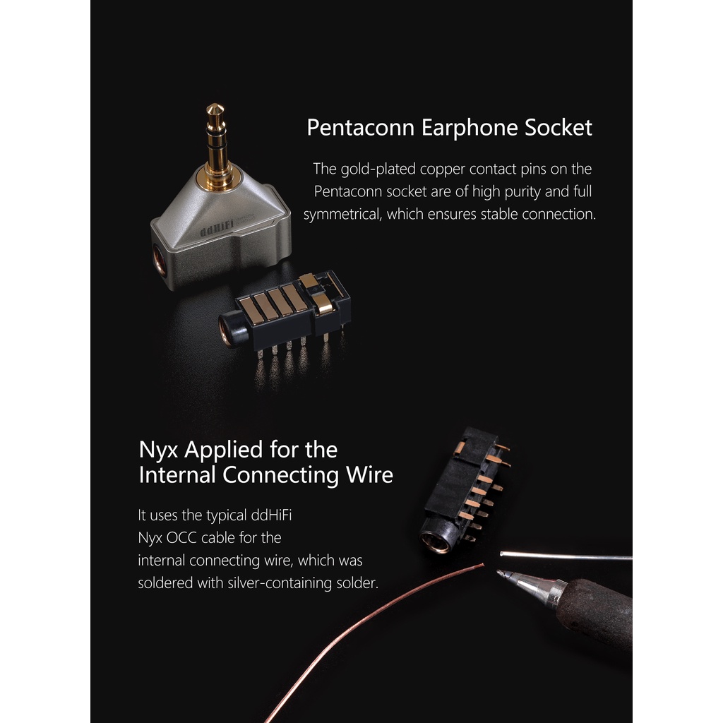 Dd ddHiFi DJ44CPro, Adapter Male 4.4mm Female to 3.5mm Canggih, Dengan Soket Earphone Pentaconn Dan Kawat Sambung Internal Nyx