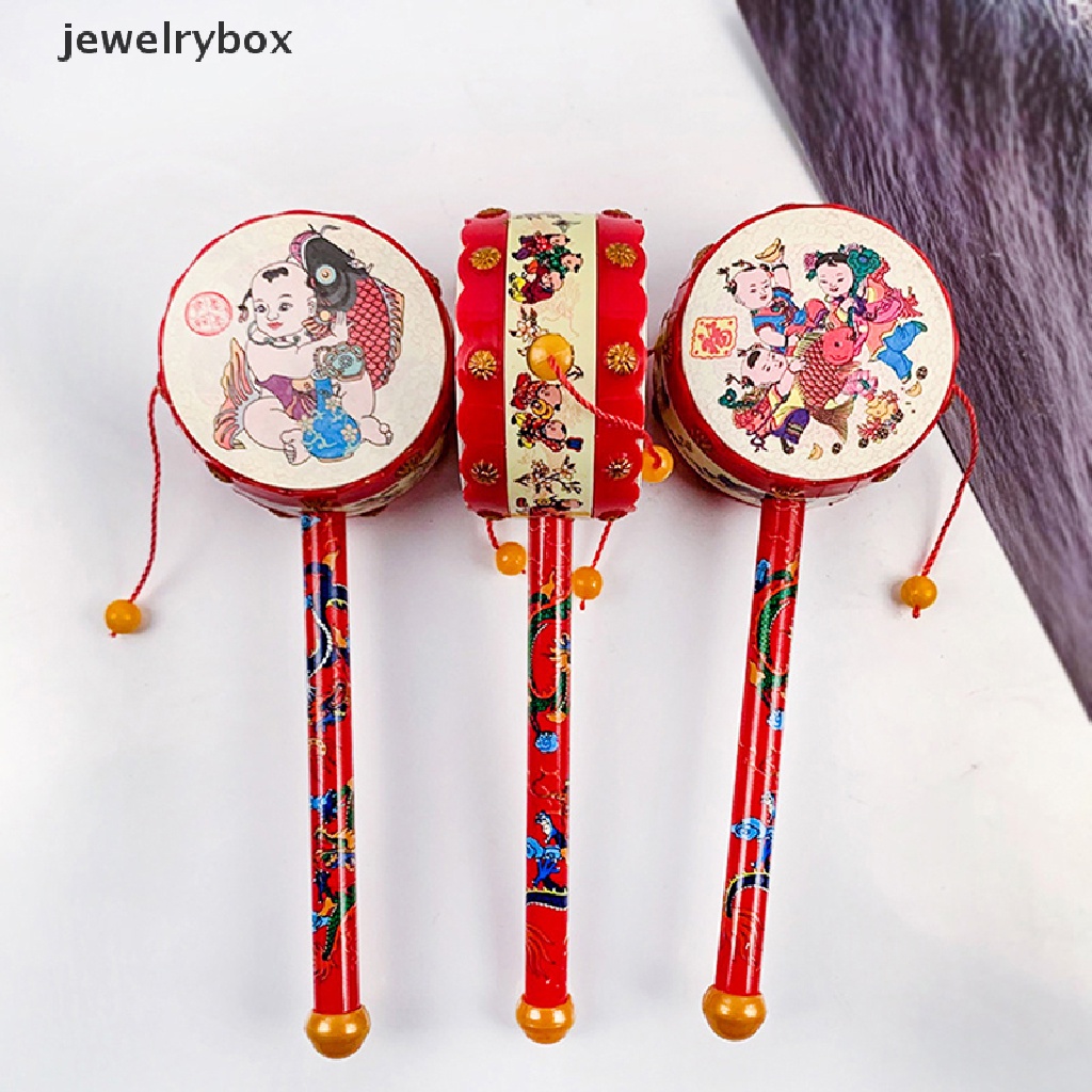 [jewelrybox] 1pc Kartun Tamborin Cina Tangan Drum Mainan Klasik Tradisional Berputar Rattle Drum Tangan BellHand Drum Mainan Anak Alat Musik Butik