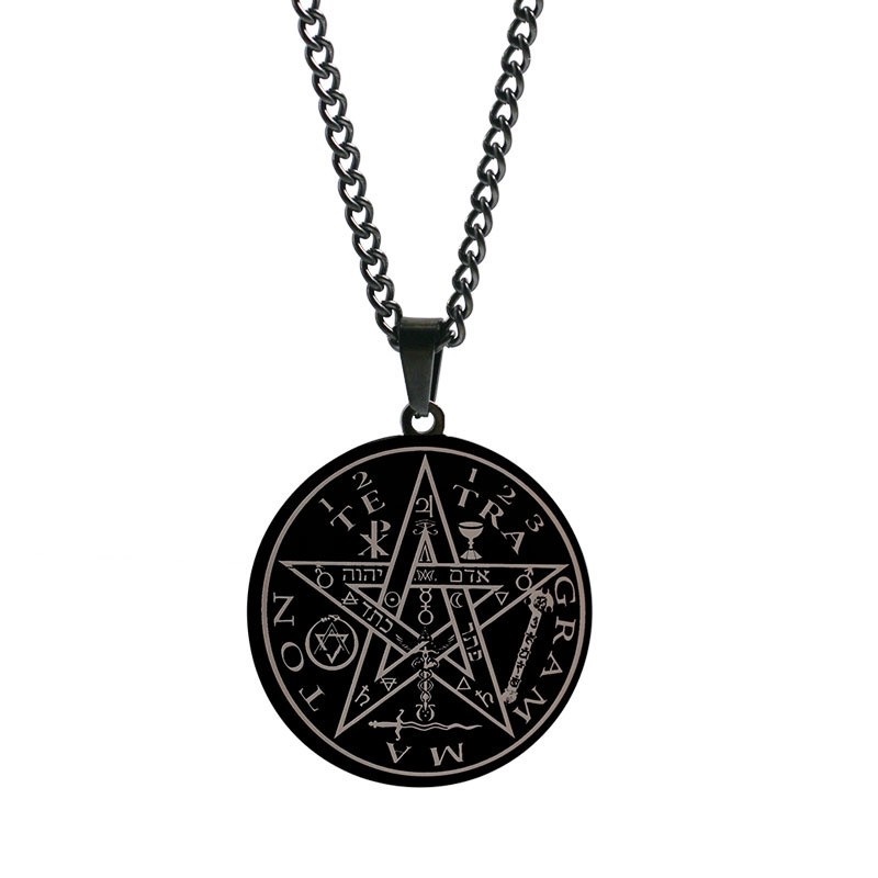 Z H Perhiasan Hip Hop Rock Stainless Steel Pentagram Solomon Seal Cabala Jimat Liontin Pria Dan Wanita Fashion Kalung Titanium Retro Punk Aksesoris Pesta