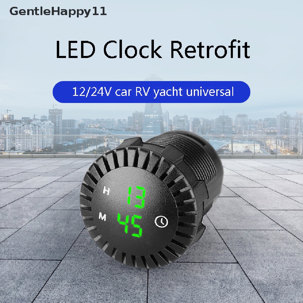 Gentlehappy 12V/24V Otomotif Mobil Perahu Motor Touch Digital Clock LED Display Alat id
