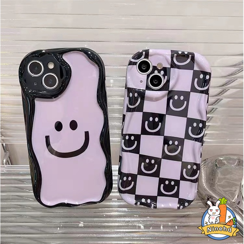 IPHONE Casing Kompatibel Untuk Iphone14 13 12 11 Pro Max X Xr Xs Max8 7 6 6s Plus SE 2020 Gaya Korea Papan Catur Checker Wajah Tersenyum Pasangan Ponsel Case Anti Jatuh TPU Silikon Soft Cover