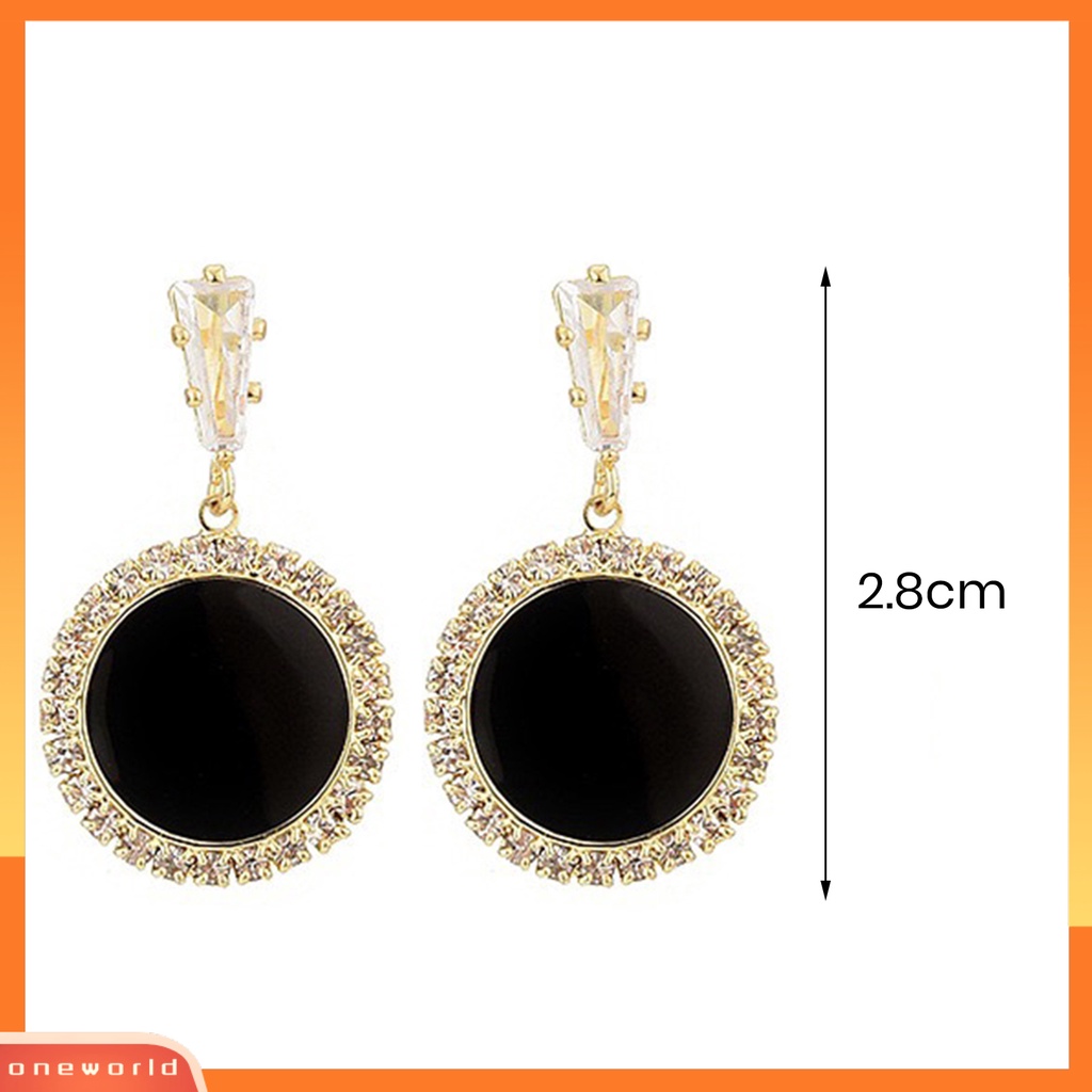 [ONE] 1pasang Anting Pejantan Geometris Hitam Elegan Temperamen Mewah Berlian Imitasi Bertatahkan Bulat Menjuntai Anting Fashion Perhiasan