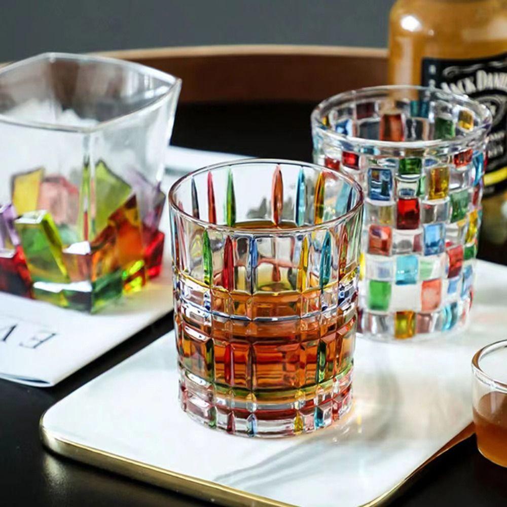 Lanfy Gelas Whiskey Scotch Colorful Painting Whiskey Drinking Glass Cup