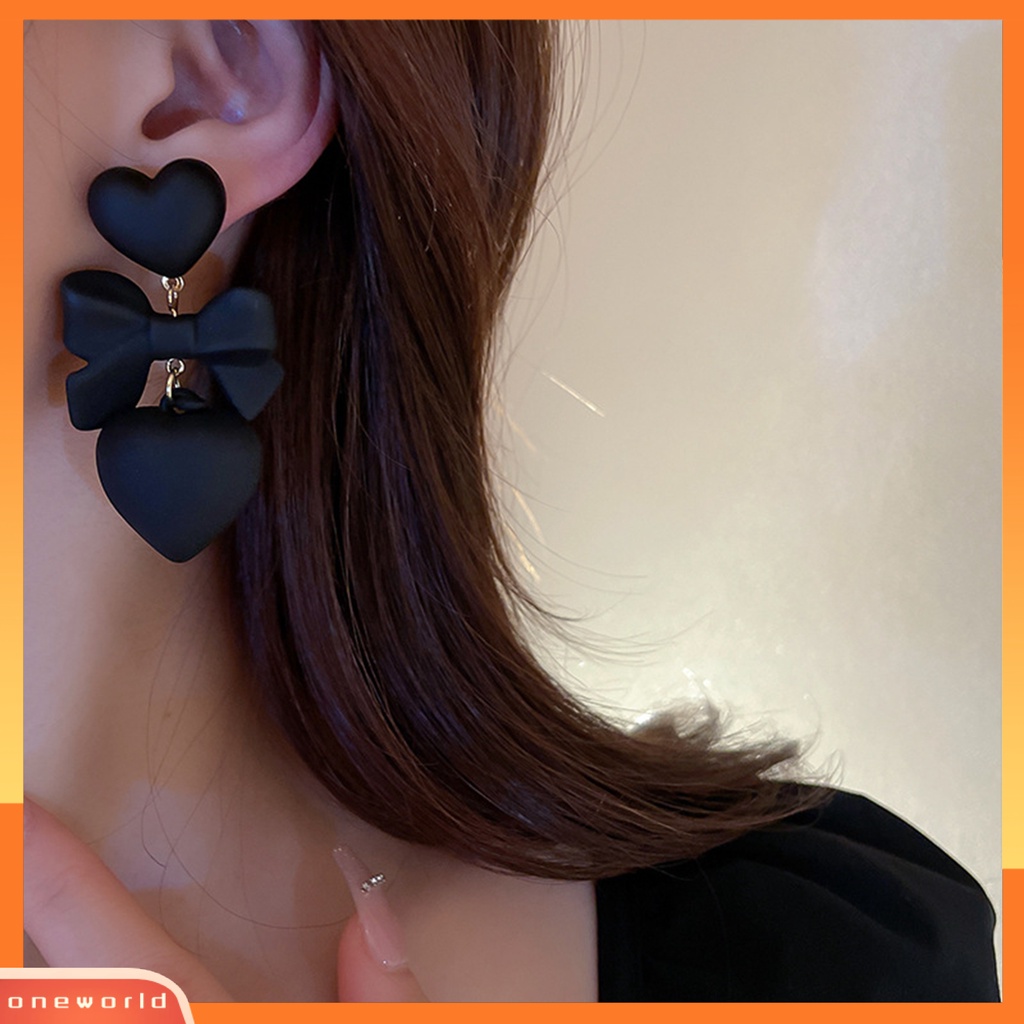 [EONE] 1pasang Anting Tusuk Gothic Retro Berlebihan Elegan Hadiah Fashion Perhiasan Hati Hitam Ikatan Simpul Liontin Drop Earrings Untuk Pesta