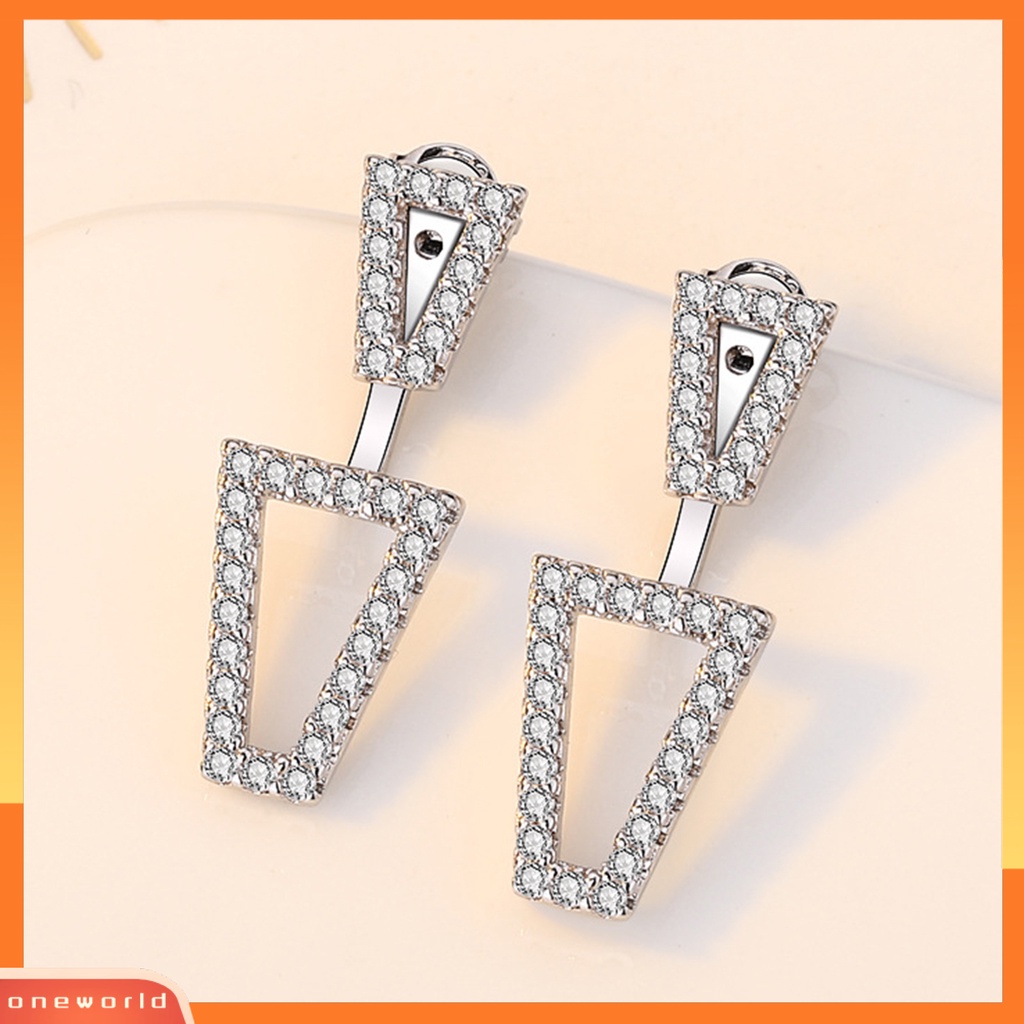 [EONE] 1pasang Anting Tusuk Dual Wearing Ways Geometri Hadiah Warna Silver Berlian Imitasi Mengkilap Women Earrings Untuk Pacaran