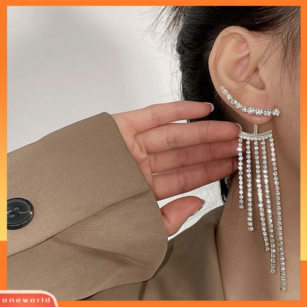 [EONE] 1pasang Menjuntai Anting Bohemian Warna Perak Hadiah Bling Berlian Imitasi Jumbai Wanita Stud Earrings Fashion Perhiasan