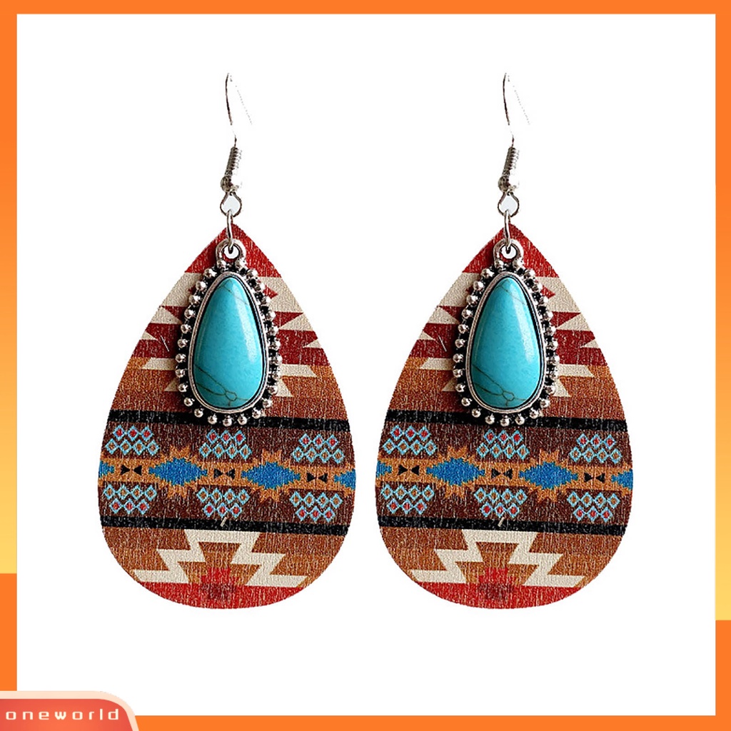 [EONE] 1pasang Anting Menjuntai Bohemian Retro Gaya Etnik Imitasi Turquoise Aztec Pola Dress Up Hadiah Wanita Water Drop Pendant Earrings Boho Perhiasan