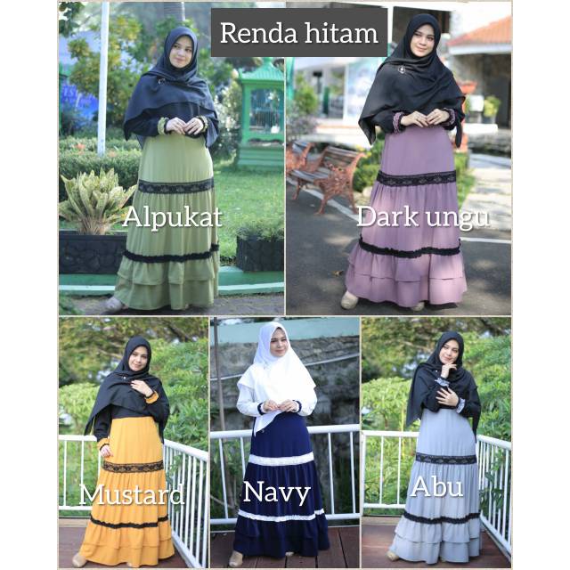 GAMIS RENDA HITAM UMPAK LAYER GAMIS PESTA MEWAH /GAMIS KOMBINASI RENDA POLOS RENDA RAJUT