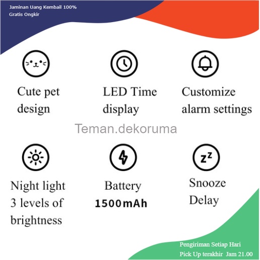 TD - RTG NUZYZ Jam Alarm Digital Mangkuk Kucing LED Night Light USB 1500mAh - 217