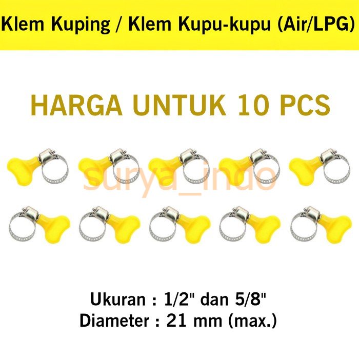 KLEM KUPING 1/2&quot; 5/8&quot; KLEM SELANG KUPU KUPU RING SELANG AIR GAS 10 PCS