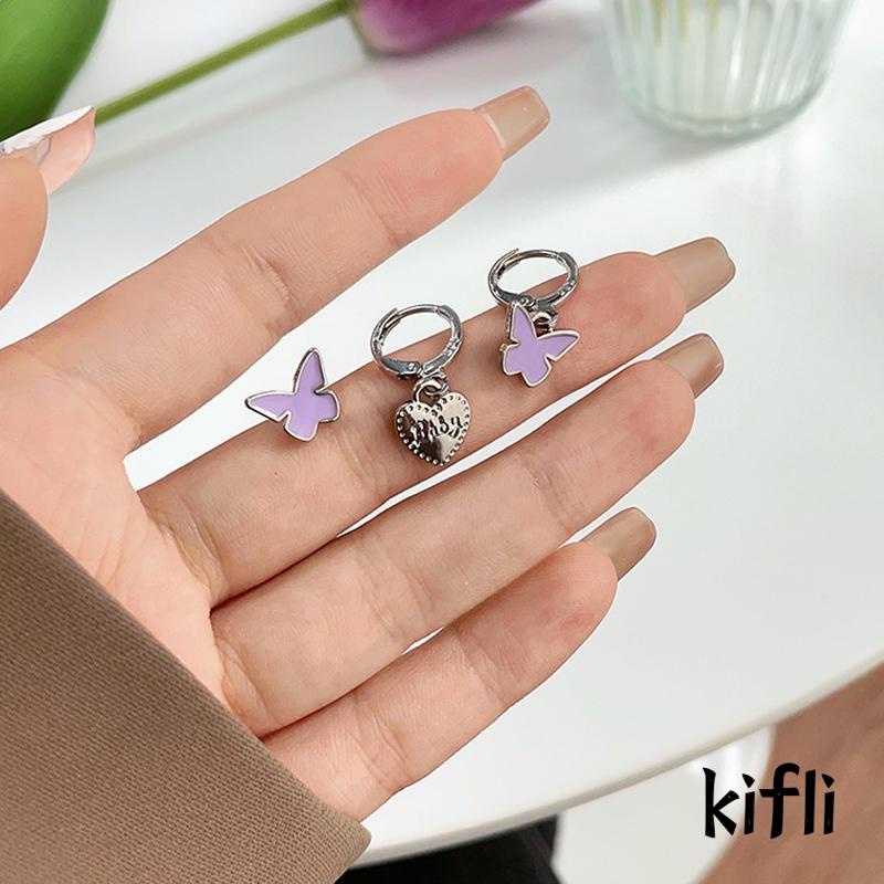 [KD] Anting Berbentuk Hati Yang Dipersonalisasi Manis Keren Anting Kupu-Kupu Wanita 6 Pcs Set Indah Kecil