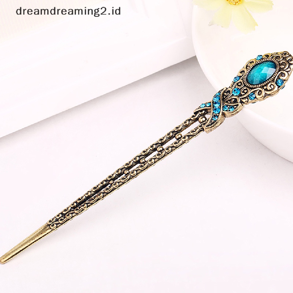 (dream) Tongkat Rambut Logam Kristal Vintage Simple Aksesoris Jepit Rambut Vintage Hair Pin//